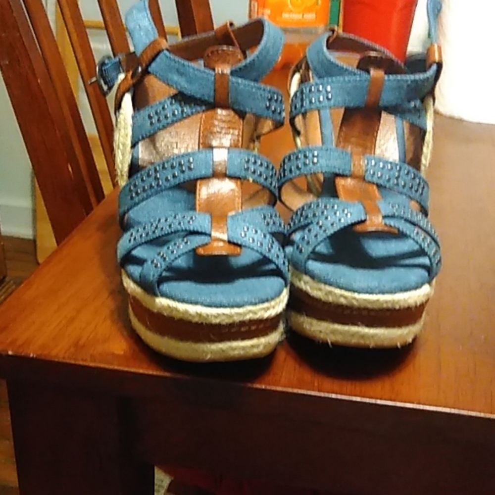Lucky Brand blue jean wedge heels shoes